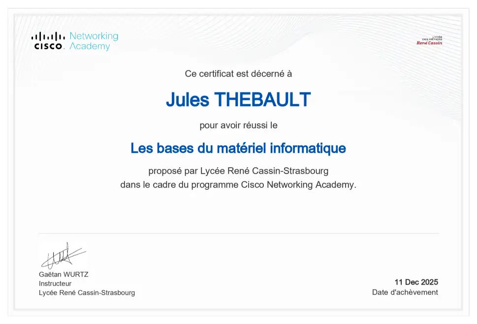 Certification Bases du matériel informatique - Cisco