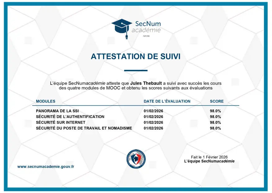 Certification SecNumAcadémie - ANSSI